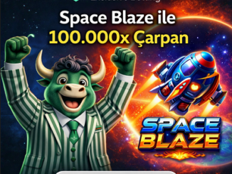 Betmani Space Blaze crash oyunu 100.000x çarpan ve roket temalı kazanç ekranı.