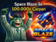 Betmani Space Blaze crash oyunu 100.000x çarpan ve roket temalı kazanç ekranı.